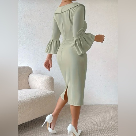 Sage Green Bell Sleeve Midi Dress - Picture 4 of 5